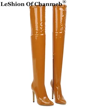 

2020 Winter Shiny Gloss PU Leather Thigh High Boots for Women Size 33-46 Party Over-the-Knee Boots Woman Shoes Ladies Sexy Boots