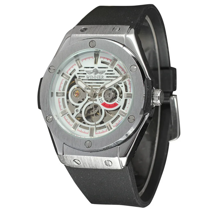 

Analog Watch Winner/Winner Black And White with Pattern Adhesive Tape Fully Automatic MEN'S Watch Sports Business Watch Casual W