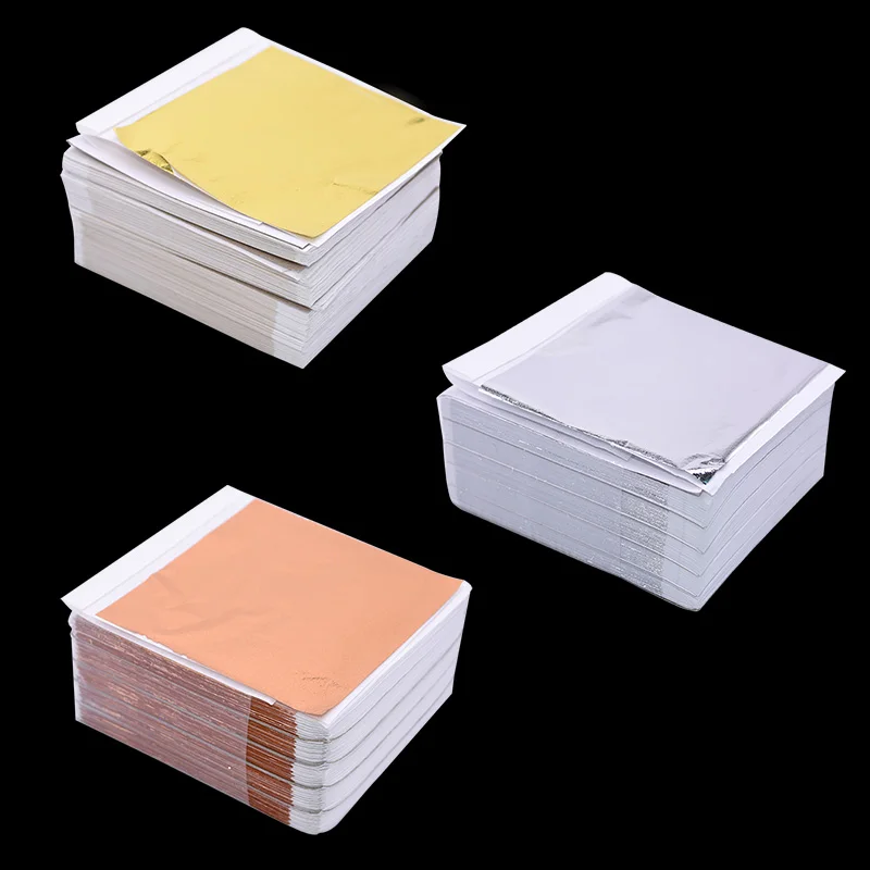 

14*14cm 100Pcs Imitation Silver Gold Leaf Paper Gold Foil Sheets Gilding Copper Foil Papers Leaf Leaves Sheets DIY Craft Decor