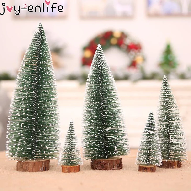 

JOY-ENLIFE Small DIY Christmas Decoration for Home Fake Pine Tree Mini Sisal Bottle Brush Christmas Tree Frost Village House