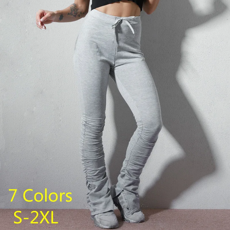 

Pants Woman Plus Size High Waist Full Length Trousers Sports Fitness Womens Casual Trackpants Solid Flare-pants Ladies Gymwear
