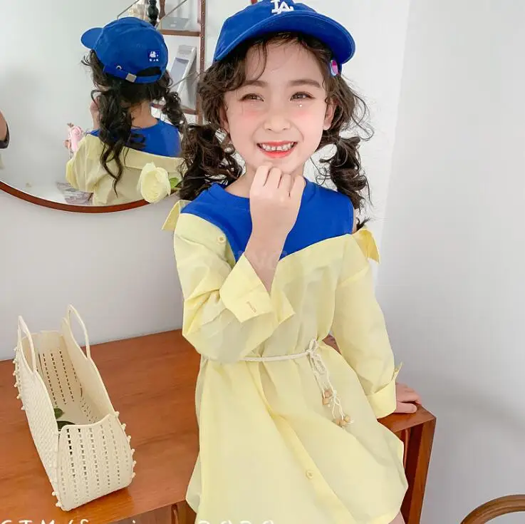 Новое платье в стиле пэчворк для девочек модные весенние хлопковые платья с открытыми плечами для девочек 3-8 лет C524