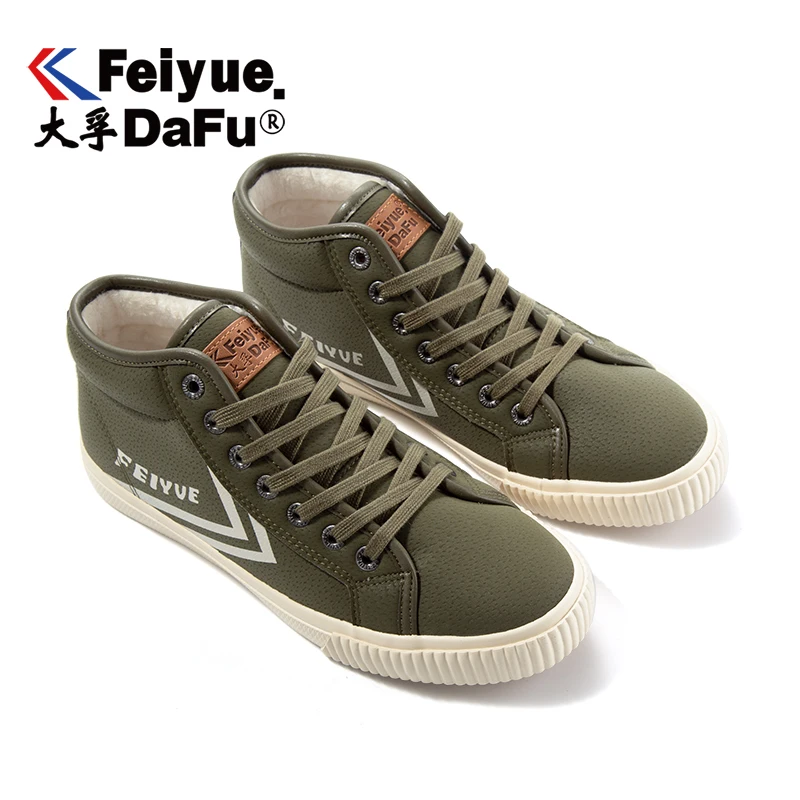 Feiyue/зимняя Вулканизированная обувь; коллекция 2240 года; теплая хлопковая обувь для женщин и мужчин; бархатная обувь на плоской подошве из сверхтонкого волокна; цвет зеленый; водонепроницаемые туфли без каблуков для снега