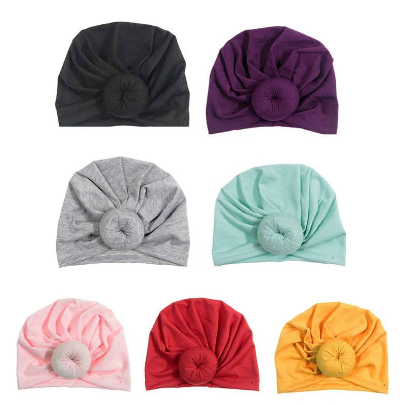 

Kids Baby Girl Boy Turban Beanie Hat Newborn Toddler Headband Cotton Knotted Solid Soft Caps Autumn Baby Hair Accessories