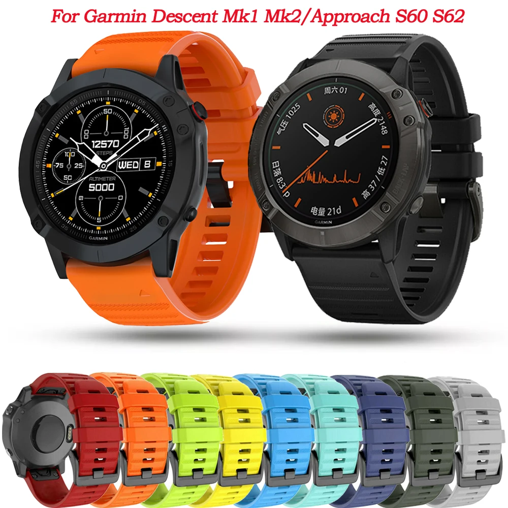 26 22MM Compatible Silicone Watch Band Strap For Garmin Descent Mk1 Mk2/Approach S60 S62 Smart Watchband Quick Release WristBelt