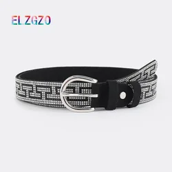 New Women's Rhinestone Pin Buckle Belt Fashion Solid PU Leather Flash Diamond Pants Belt High Quality Female's Jeans Belt