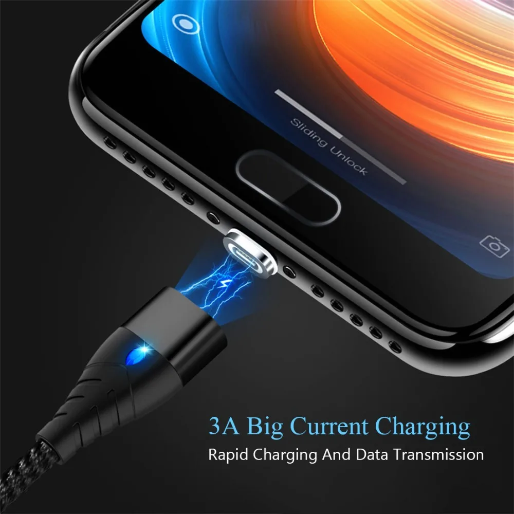 Магнитный кабель Micro usb type C для iPhone осветительный кабель samsung S7 Xiaomi Redmi Note 7 1M 3A Быстрая зарядка зарядное устройство телефонный кабель