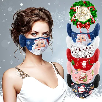 

5PC Adult Christmas Printed Dustproof Warm Breathable Coldproof Combo Mask Earmuffs Fashionable washable mask Balaclava winter#Z