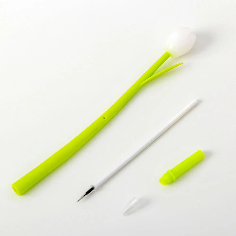 Silicone world Creative Color Changing Tulip Gel Pen Cute Flower Silicone Black Ink Pen 0.38mm Stationery Office School Supplies
