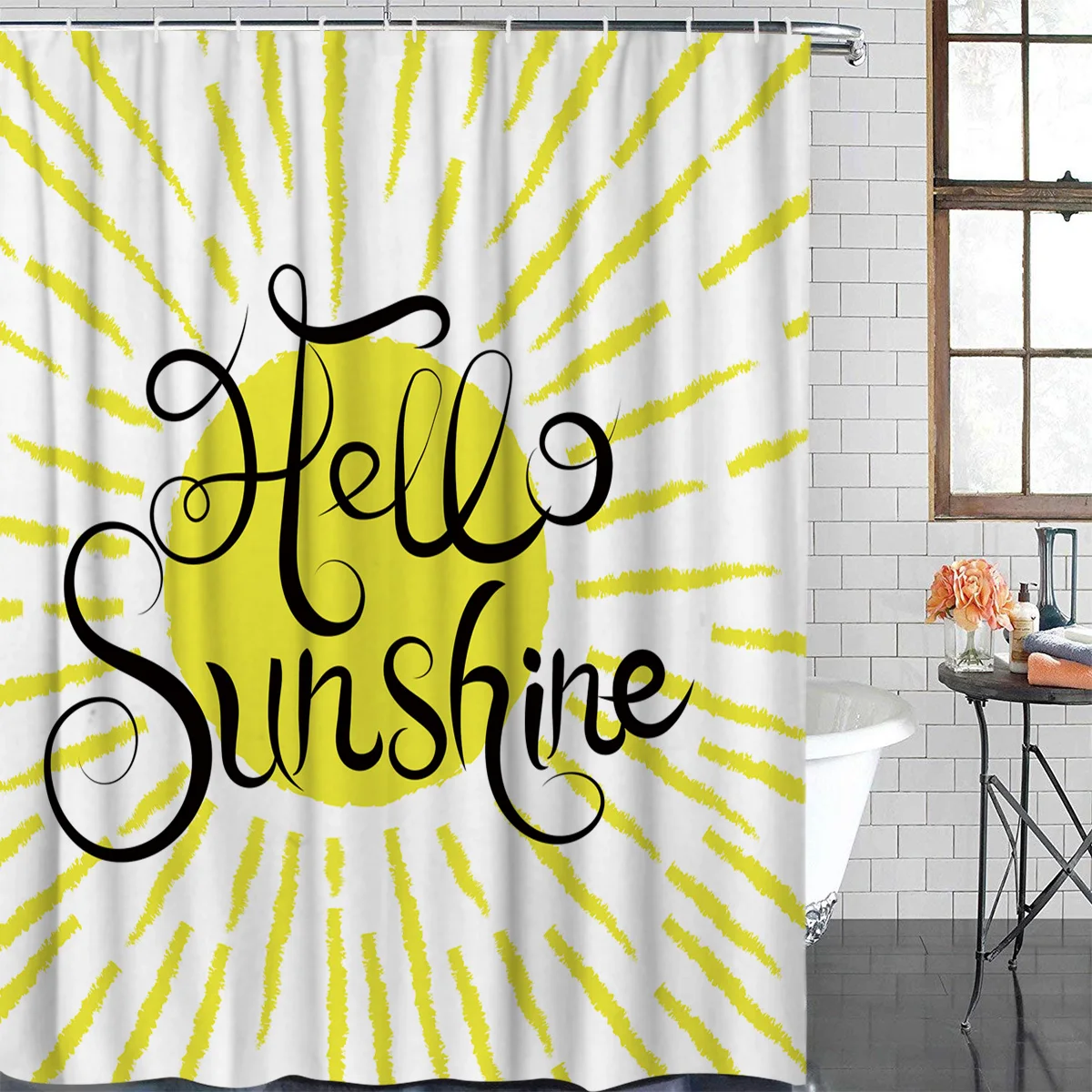 Прекрасный Мультфильм иллюстрация Hello Sunshine Ванная комната Душ Шторы Декор с крючками водонепроницаемый