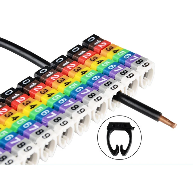 

100Pcs 0-9 1.5mm2-6mm2 Arabic Numerals M Type CAT 6 Clip Network Ethernet Wire Number Label Tube Cable Marker