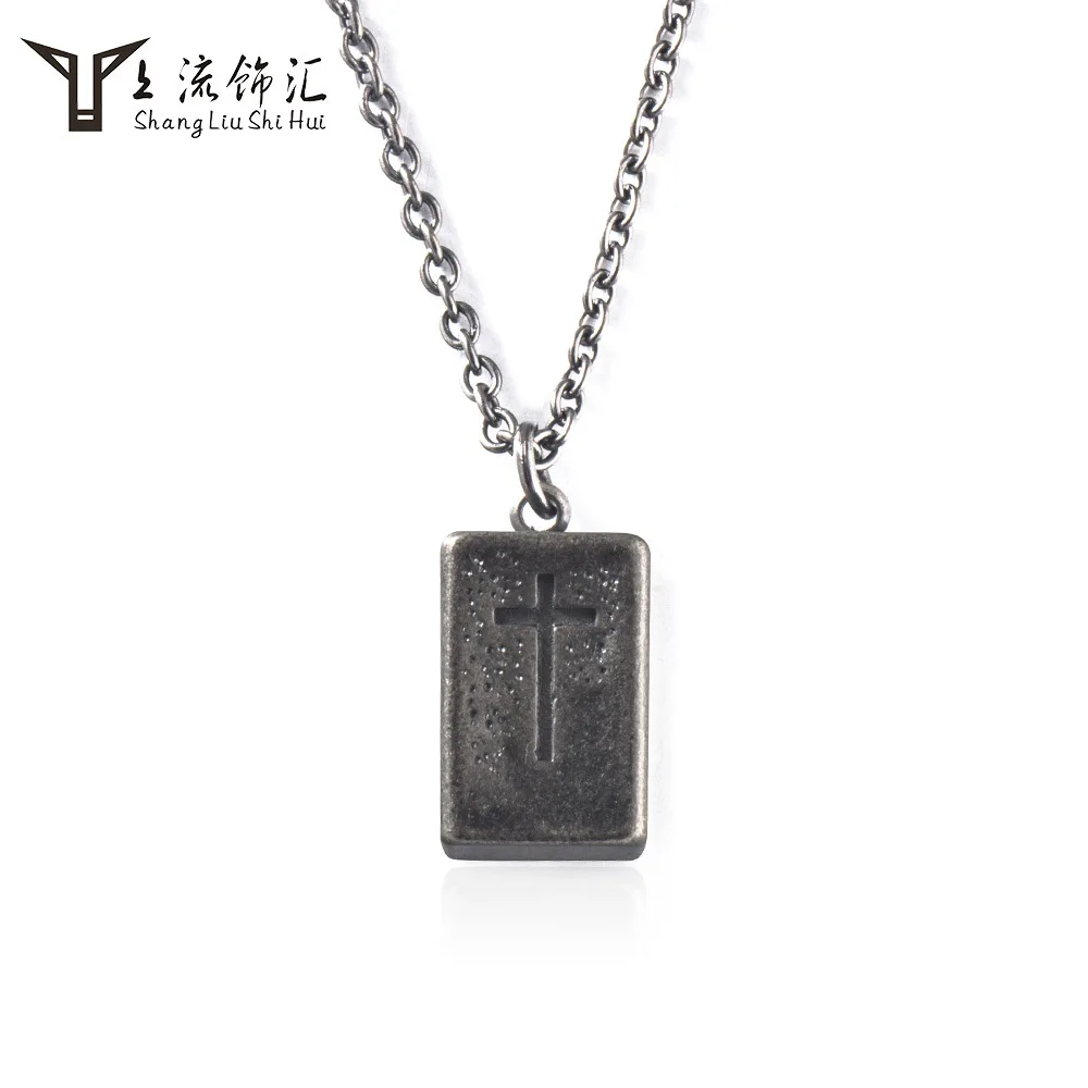 

Popular Brand Titanium Cubic Forging Cross Necklace Europe And America Retro Men And Women Cool Brick Creative Hip Hop Pendant