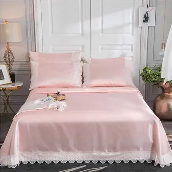 

free ship velcro obed cover ice silk bedspread queen size summer cool lace edge bed cover machine washable folding solid color