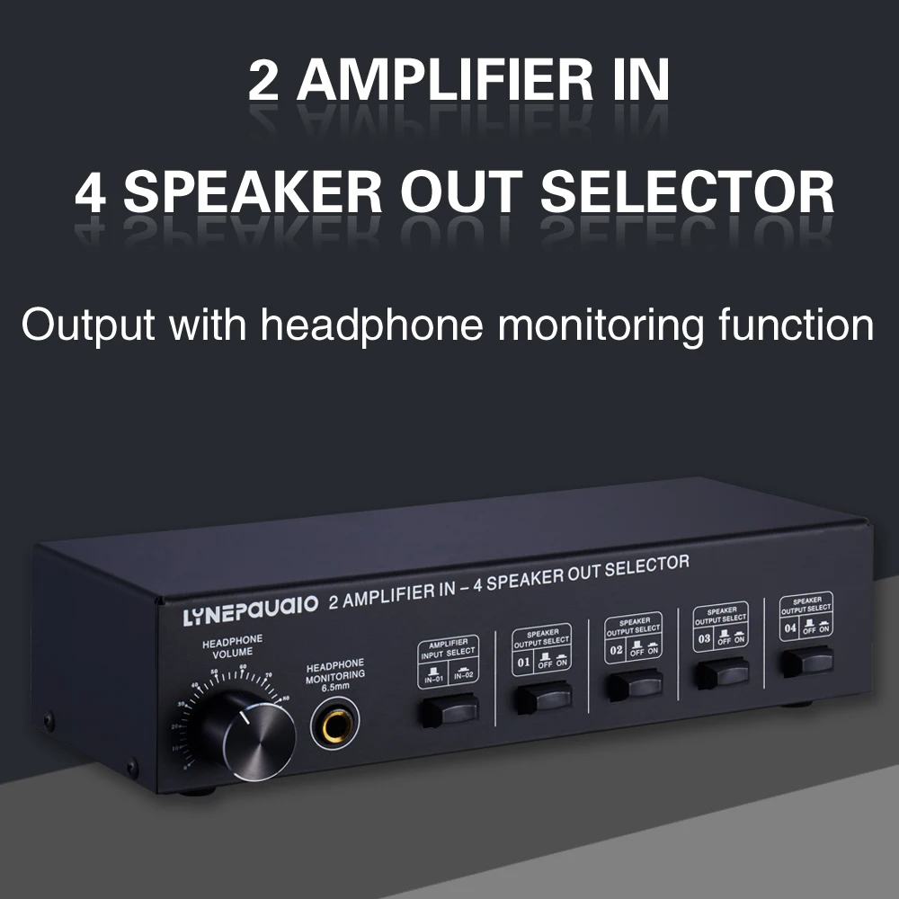 2 In 4 Out Power Amplifier Sound Switcher Speaker Switch Distributor Headphone Output Lossless