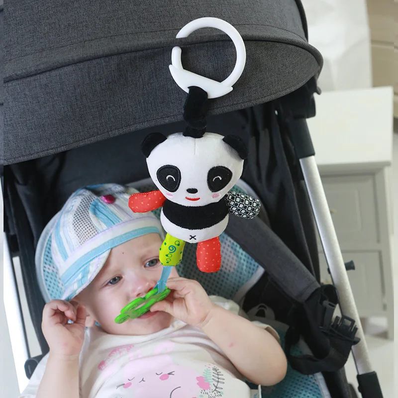 

Newborn Stroller Crib Hanging Bear Mobiles Rattles Infant Toys with Teether Baby Kids Rattle Toys Cartoon Panda Plush Hand Bell