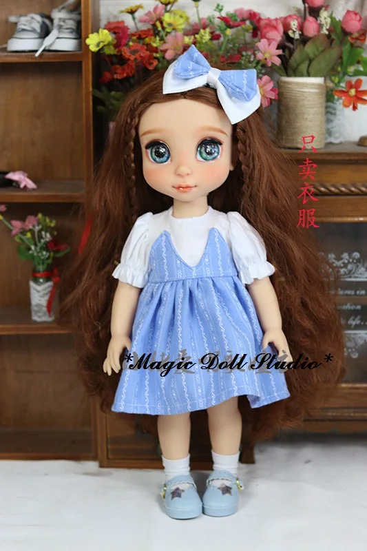 

[DY196] New Free Shipping 16" Princess Doll Clothes # Blue with Stripe Printed Dress and Bow Set fit for 16 " Fashon Doll