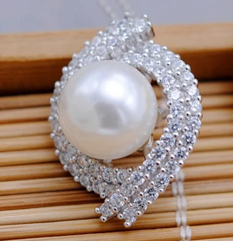 MeiBaPJ Настоящее серебро 925 проба Подсолнух ювелирный набор подвеска с большой жемчужиной кольцо серьги Свадебные украшения для женщин - Цвет камня: Platinum pendant