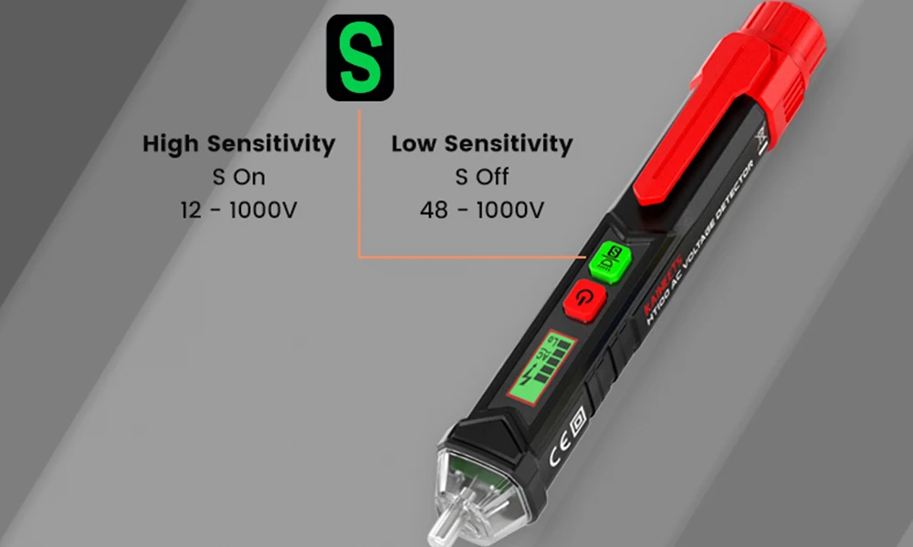 High Sensitivity Mode 12V TO 48V AC Lowfrequency beep, The red tip