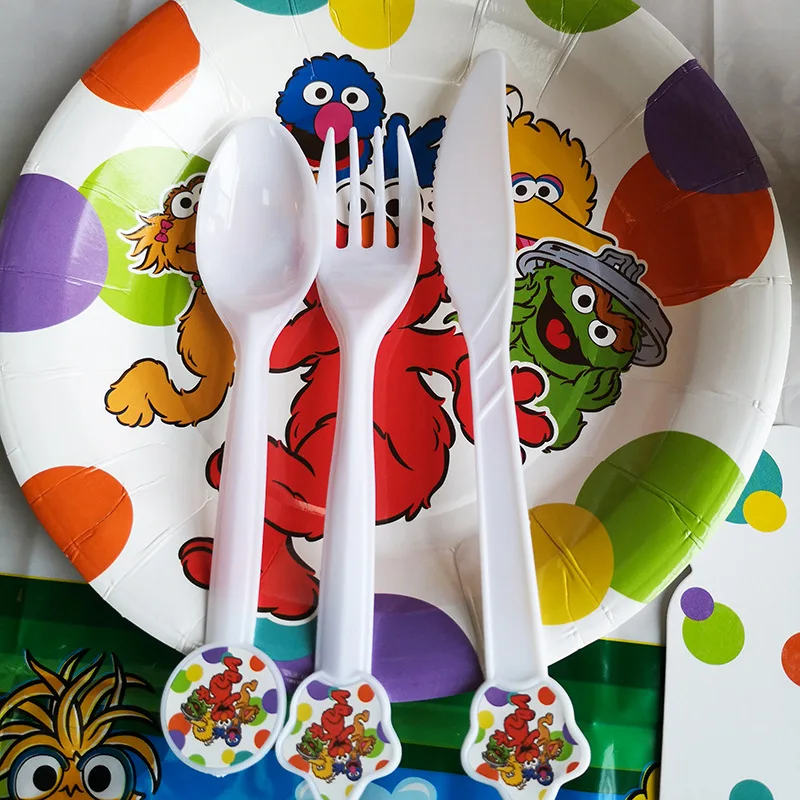 Дети мультфильм Элмо день рождения поставки идея пользу украшения Улица Сезам шар посуда чашка тарелка шляпа