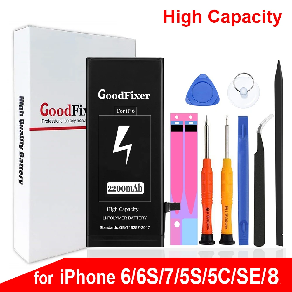 Батарея высокой емкости для iPhone 6 6s se 5S 5C 7 8 iPhone6 iPhone5S iPhoneSE iPhone7 iPhone8 сменные