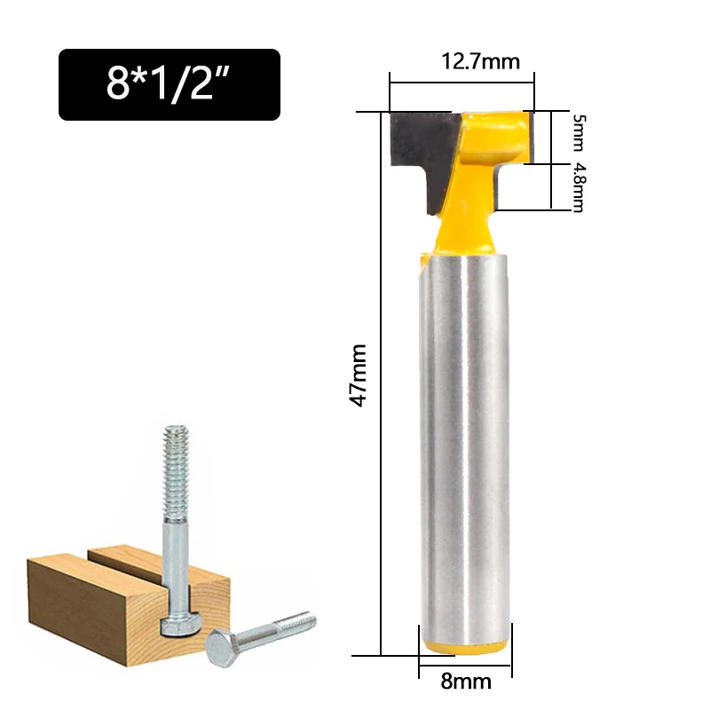 8mm Shank T-Slot Cutter Router Bit Set Key Hole Bits Hex Bolt T Slotting Milling Cutter for Wood Woodworking Tool C08-142