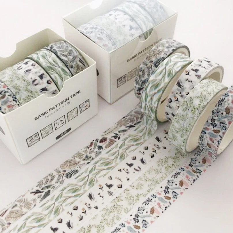 5 롤 Washi 테이프 세트 장식 테이프 일본어 편지지 꽃 기본 Washitape..