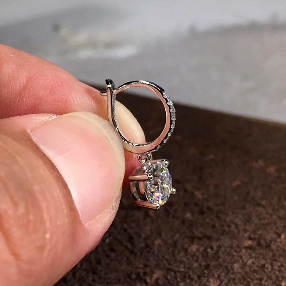 14K White Gold Women Drop Clip Hoop Earrings Moissanite Diamonds 0.5 1 2 3 Carat Round Wedding Party Engagement Anniversary Gift