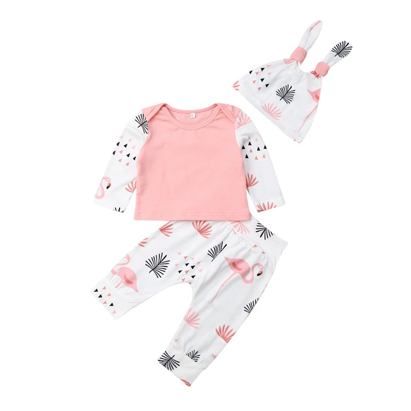 

2019 Winter Baby Newborn Baby Girl Clothes Flamingo T shirt Tops Cotton Pants Clothes Outfits Set vetement enfant fille