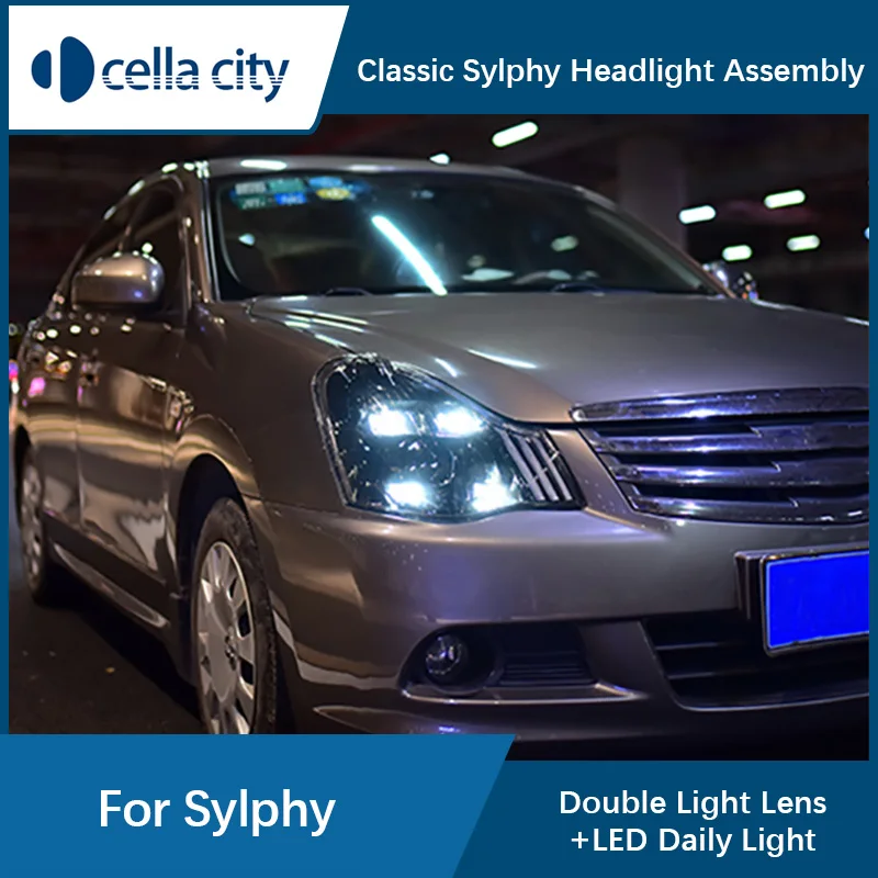 Автомобильные фары Cellacity для классического 2008- Nissan Sylphy, Головной фонарь, светодиодный, DRL, объектив, налобный фонарь H7 D2H HID