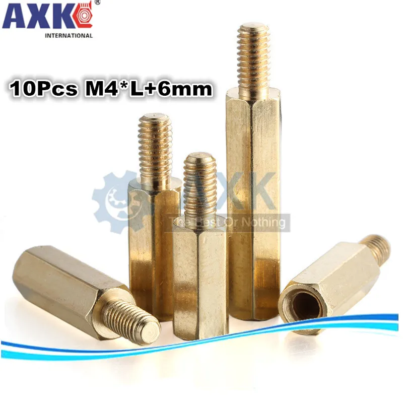 AXK, 10 шт., M4* L+ 6 мм, Шестигранная головка, латунь, Резьбовая гайка, медная вставка, Резьбовая колонна, PCB противостояние, распорка, материнская плата