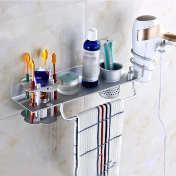 

Aluminum Alloy Hair Dryer Holder Rack Blower Rail Frame Stand Rest Bathroom Rack Hair Salon Shelves Storage Holder
