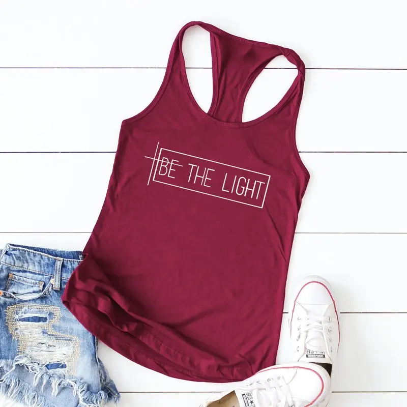 dark red-white text Жилет Be The Light Tank Топы трендовые женские ракербэк католический, христианский танки Винтаж без рукавов, для тренажерного зала Беговая футболка для тренировок - Цвет: dark red-white text