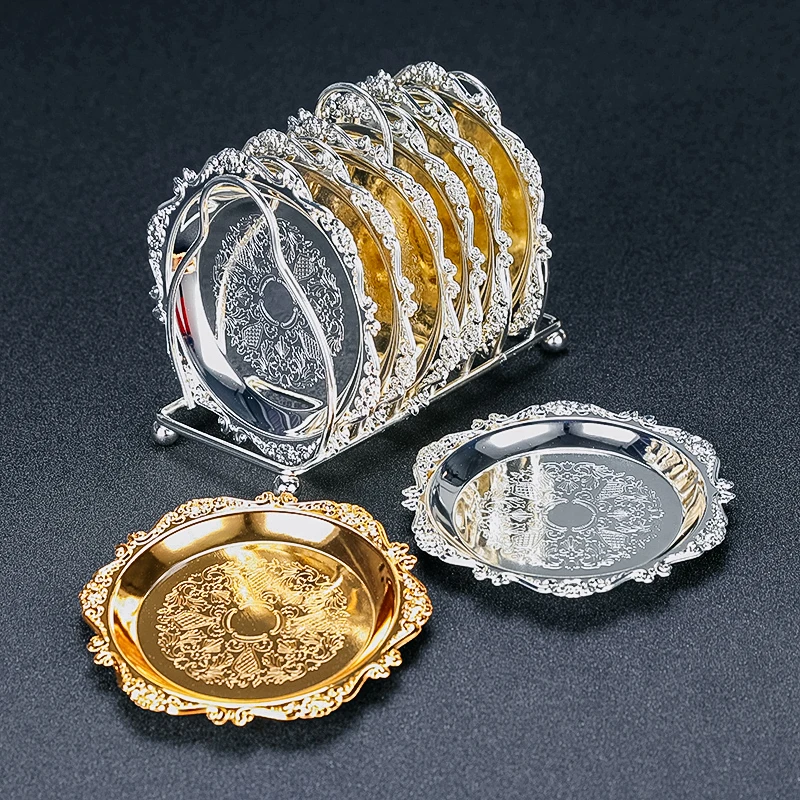 Cocktail Drink Coaster Vintage Gold Silver Zinc Alloy Metal Saucer Tea