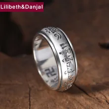 Кольцо будды, настоящее 925 серебряное ювелирное изделие для мужчин и женщин, вращающееся в форме буквы, этническое сердце, сутра мантра, штатное мужское т-кольцо R121
