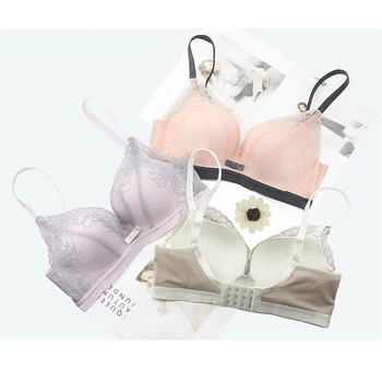 

Elovegirl Lace Bra Female Without Steel Ring Bra Adjustable Bra Underwear Women Gather Bra Thick Section Cup Push Up Underwear