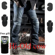 Лет джинсы Cow для отдыха мужские джинсы для езды на мотоцикле Штаны локомотива езды на мотоцикле Штаны Байкер Штаны джинсовые брюки
