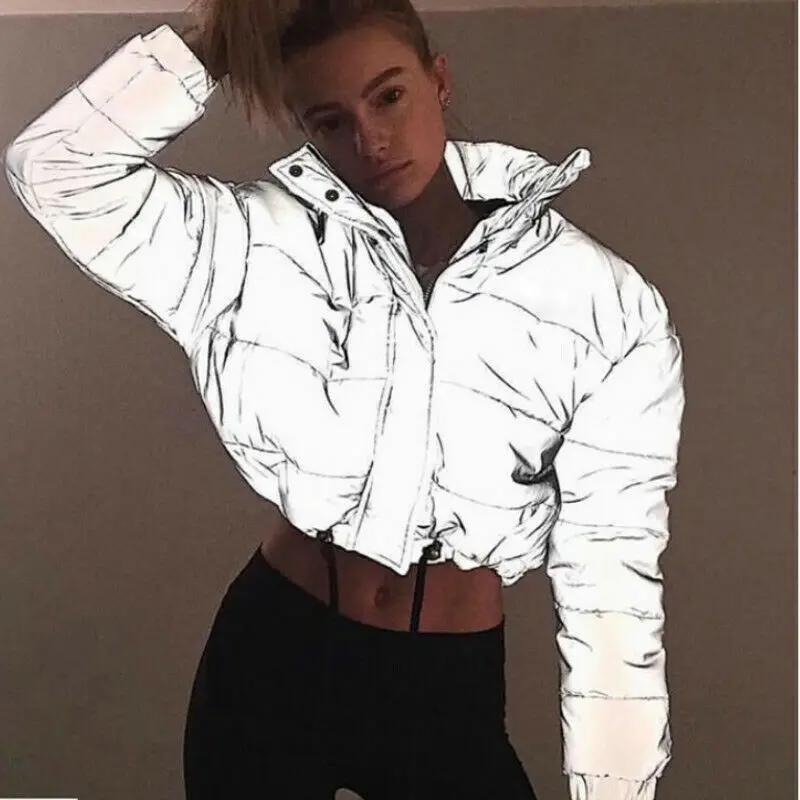 Finest  Winter New Reflective Short Coat Thickening Luminous Coat jacket Night Reflective Sports Women's So