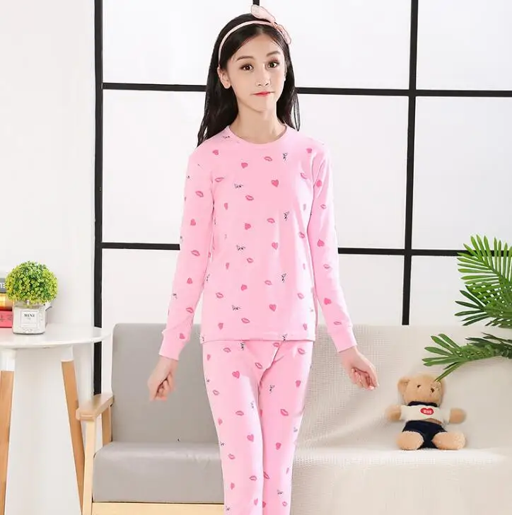 Пижамы для подростков пижамы с длинными рукавами из хлопка, комплекты одежды для больших детей одежда для сна с рисунком для мальчиков, пижамы для девочек 10, 12, 14, 16 лет - Цвет: C16