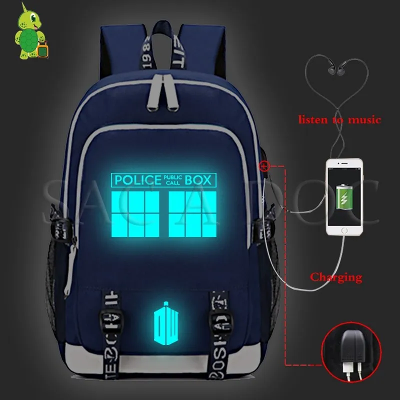 Светящийся рюкзак с изображением Доктора Кто, многофункциональный рюкзак для ноутбука с зарядкой через usb, школьные сумки для подростков мальчиков и девочек, рюкзак для путешествий - Цвет: 3
