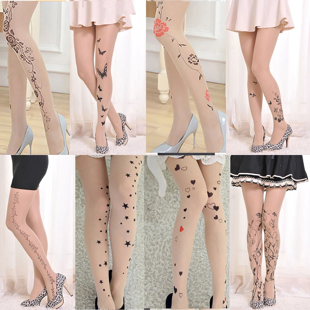 Camouflage Tattoo Cartoon Printing Silk Stockings Women Tights Cute Pattern JP Thin Novelty Pantyhose Chic 20D Sexy Transparent