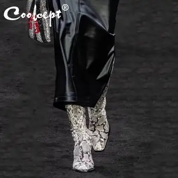 

Coolcept Women Half Short Boots Luxury Brand Square Toe Autumn Winter Designer Shoes Women High Heels Stretch Boots Size 34-43