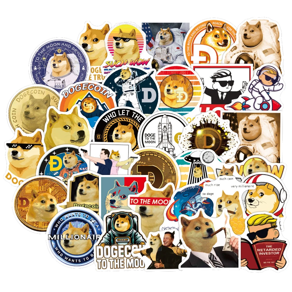 50PCS Bitcoin & Dogecoin Stickers Pack For DIY Notebook Skateboard Laptop Guitar To Virtual Cryptocurrency BTC Decal Sticker