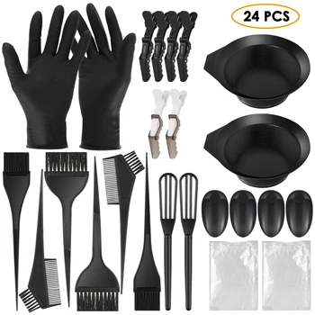 

24pcs Hair Dye Coloring Set Mixing Bowl Dye Brushes Gloves Hairpin Disposable Capes for DIY Hair Coloring Bleaching