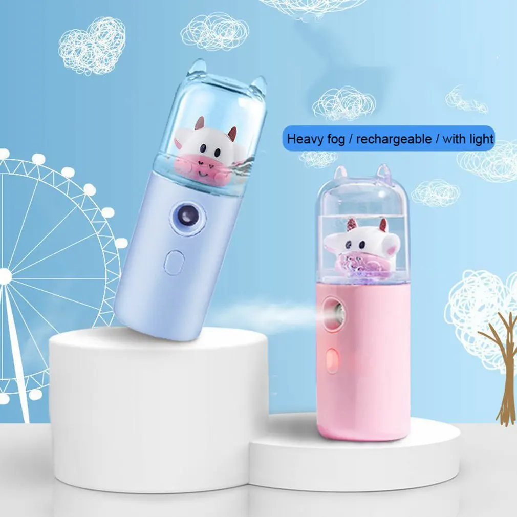 Cute Cow Humidifier Portable Female Makeup Water Replenishment Instrument Handheld USB Women Perfume Alcohol Nano Sprayer 5
