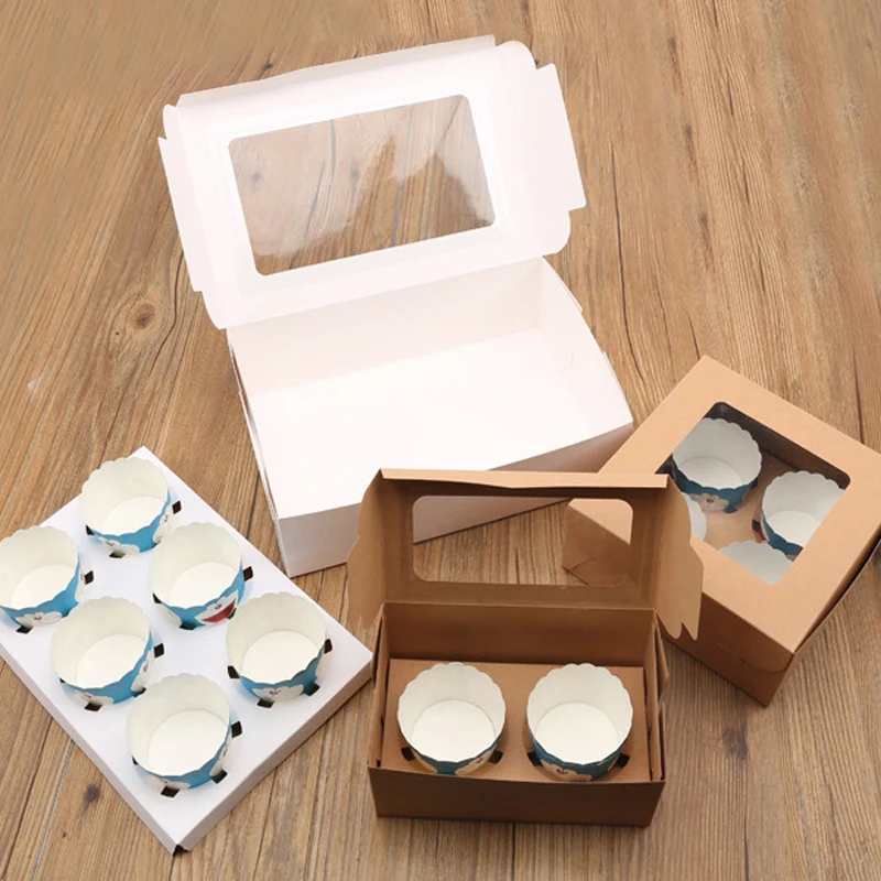 Лидер продаж 2/4/6/12 Сетки Muffin Box лотки кекс Коробки оконный крафт Бумага Еда Класс