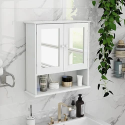 Armario de pared para baño con puertas de espejo doble y estantes