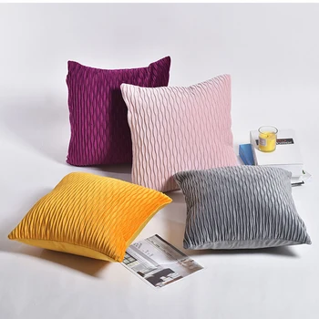 

Pink Warm Velvet Pillow Cases Decorative Pillowcases Green Leaves Throw Pillow Cover Square 45*45cm Poszewki Na Poduszki