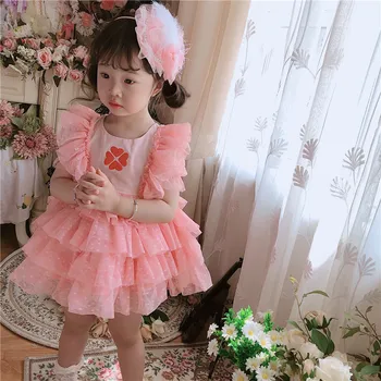 

2020Spain Custom Girl's Pink Soft Princess Dress Infant Baby Girls Performance Dress Girls Bubble Dress Girls Christmas Dress