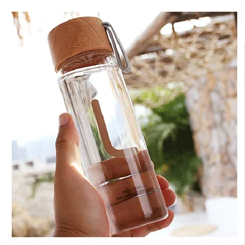 Wood Grain Color Glass Water Bottle With Rope High Borosilicate Glass Water Bottles Leakproof For Sports Ofiice 1