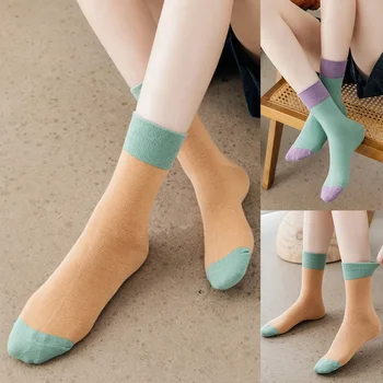 

Women's Liitle Flower Socks Girl's Socks Simple Solid Color Socks Korean Style Women's Long Socks Kawaii Happy And Funny Socks